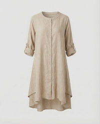 Mila Linen Dress with Stand Collar in Orange