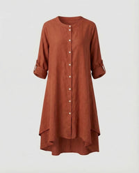 Mila Linen Dress with Stand Collar in Red