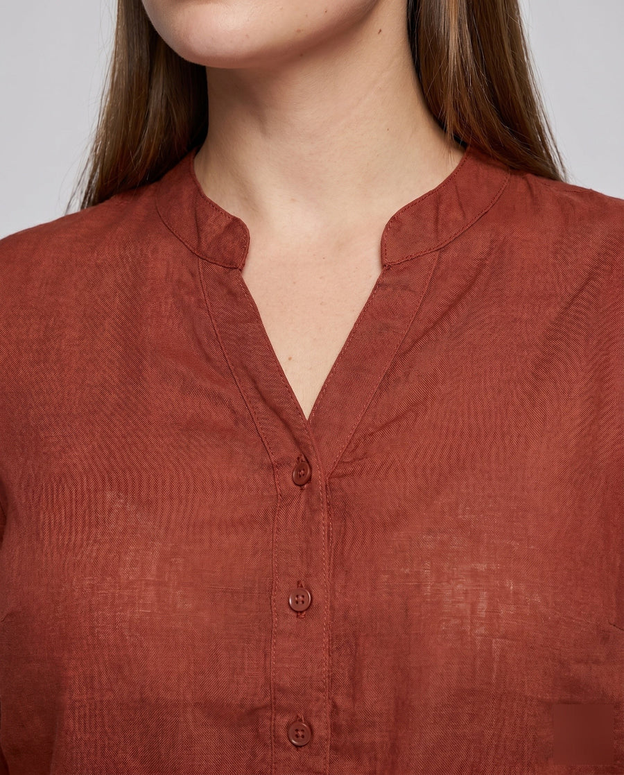 Mila Relaxed Linen Blouse with V-Neck and Button Front