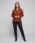 Mila Relaxed Linen Blouse with V-Neck and Button Front