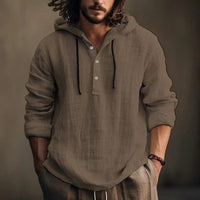 Milan Casual Linen Blouse with Button Front and Hood in Coffee