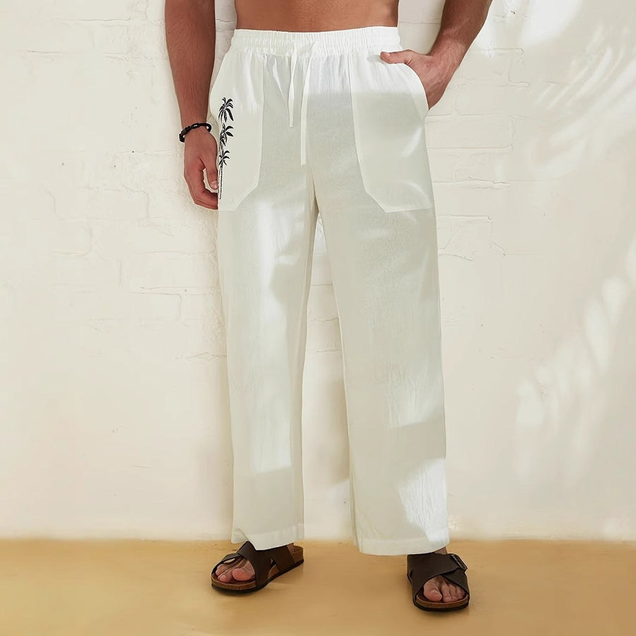 Milan Casual Linen Trousers with Pockets in White