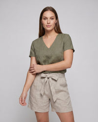 Mina Casual Linen Top with V-Neck