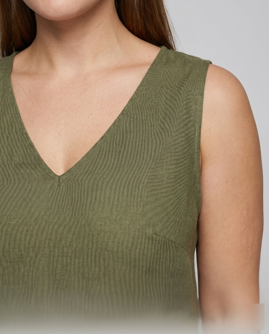 Mina Casual Linen Top with V-Neck