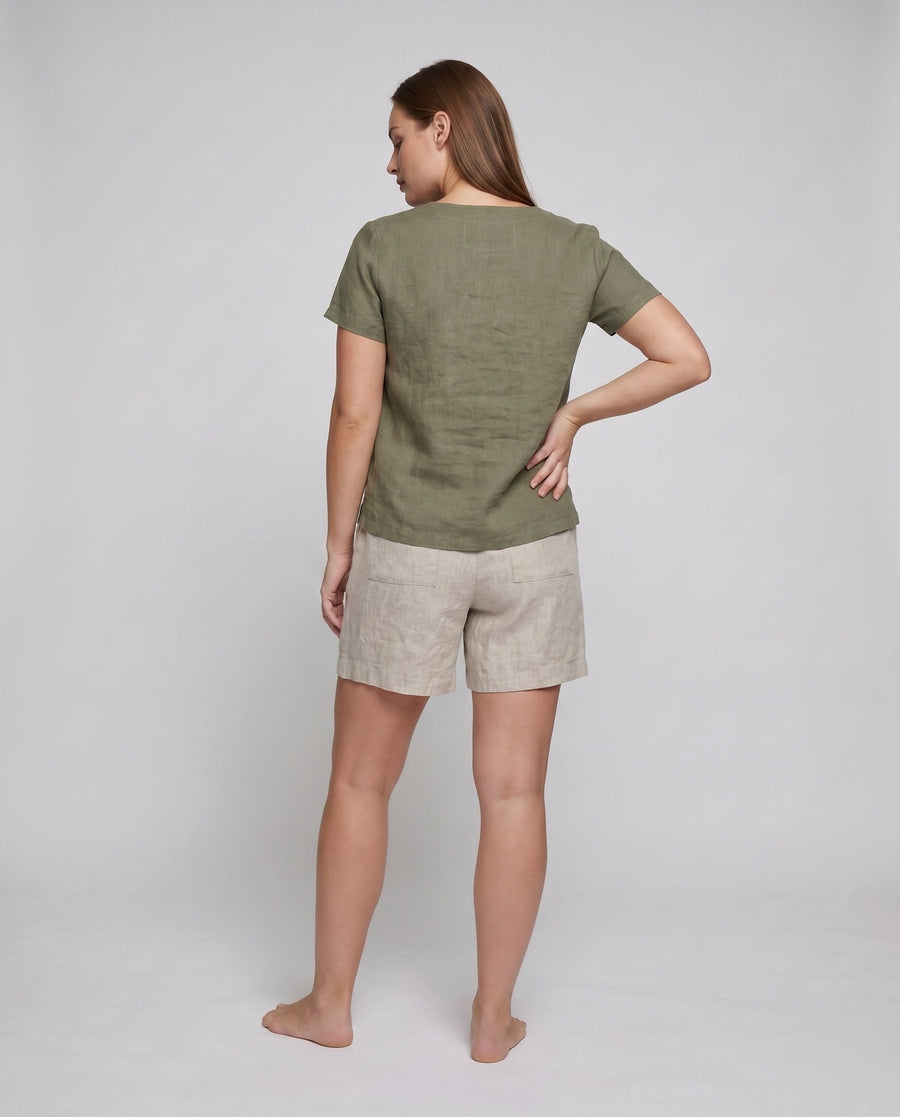 Mina Casual Linen Top with V-Neck