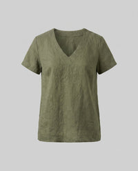 Mina Casual Linen Top with V-Neck in Linen