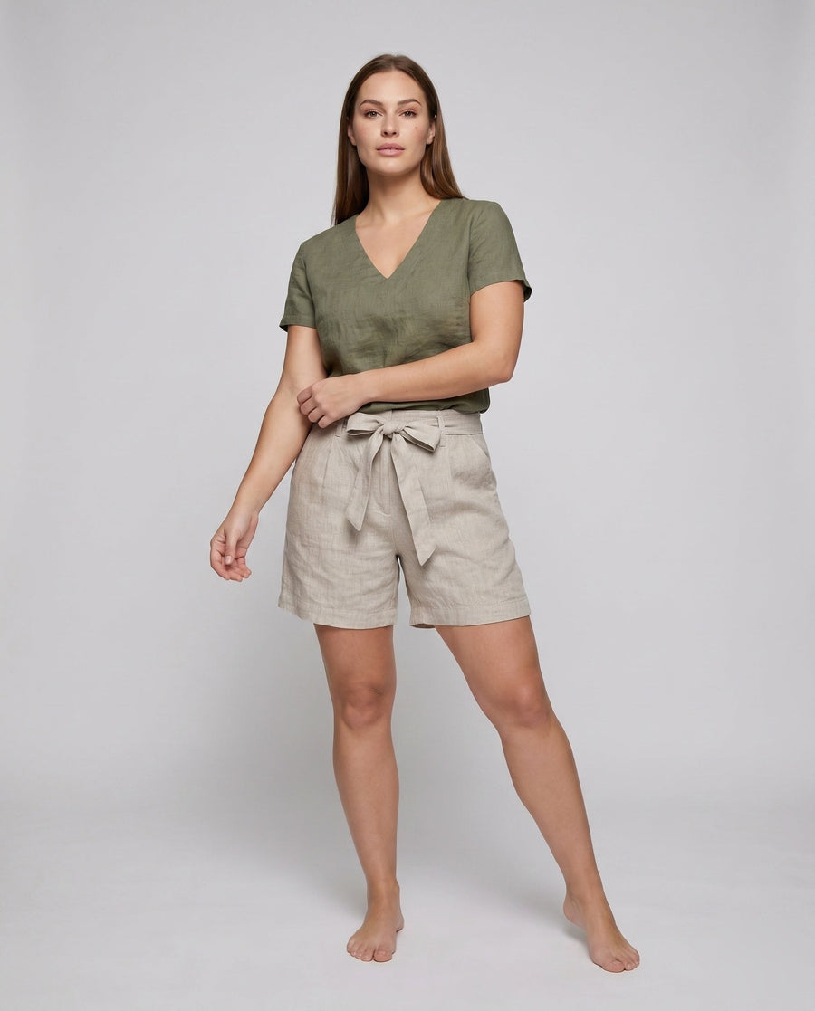 Mina Casual Linen Top with V-Neck