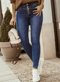 Mina Jeans with Button Front in Navy
