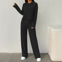 Mirabel Casual Knit Set with Hood in Black