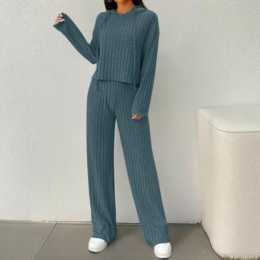 Mirabel Casual Knit Set with Hood in Meerblau