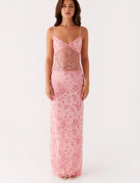Mirabel Elegant Lace Maxi Dress in Pink