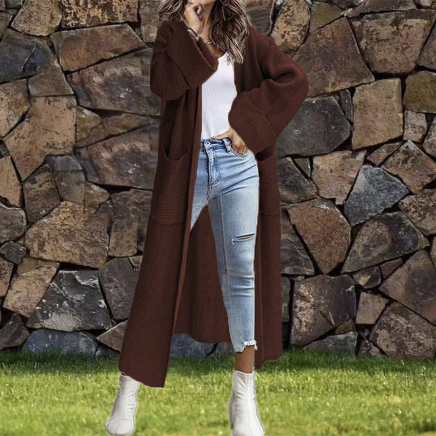 Mirabel Knit Coat with Pockets in Brown