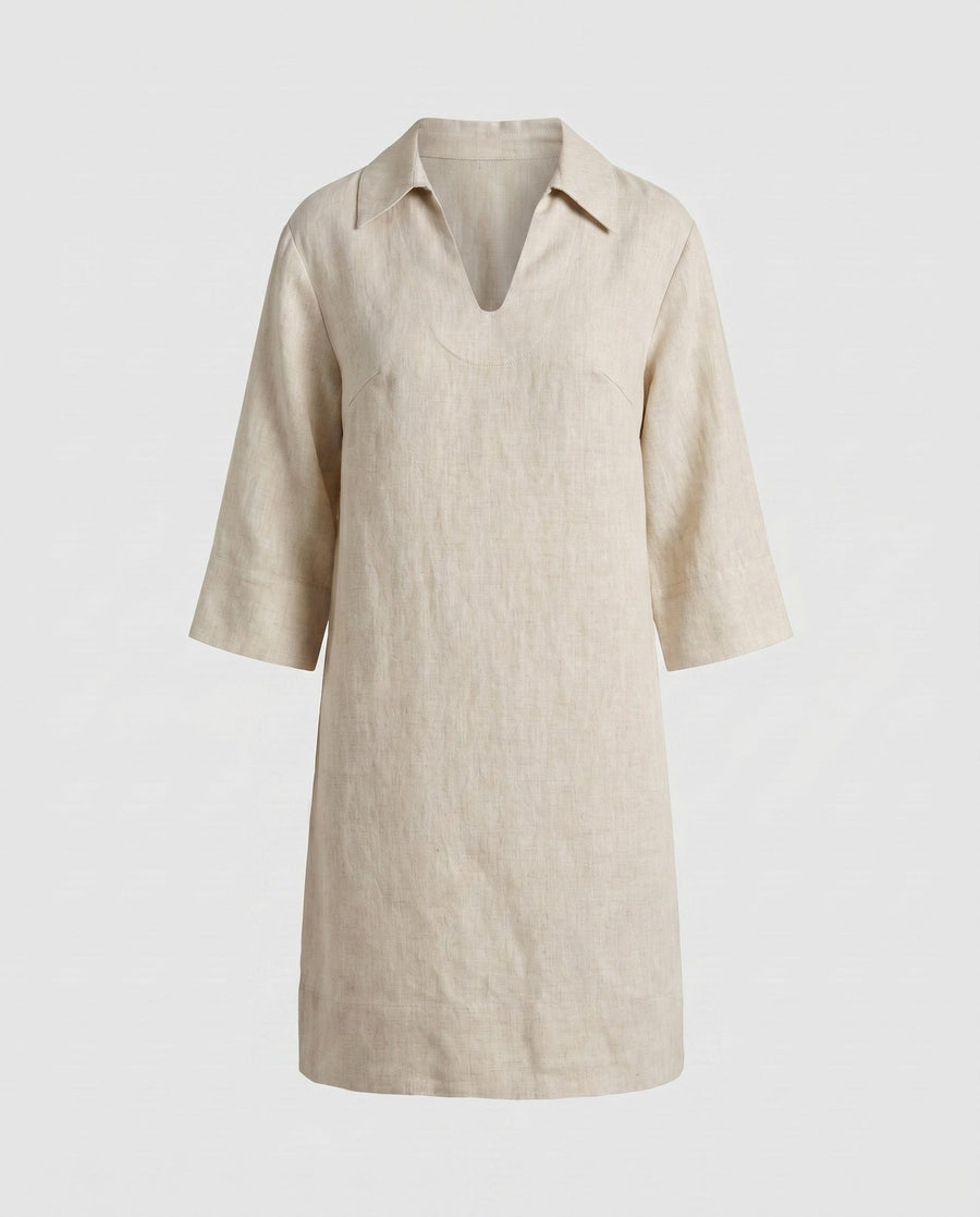 Mirabel Linen Dress with V-Neck in Linen