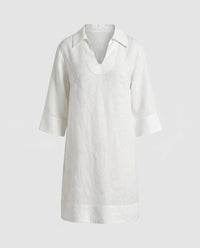 Mirabel Linen Dress with V-Neck in White