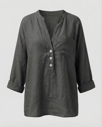 Mirabel Linen Shirt with Button Front in Black