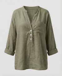 Mirabel Linen Shirt with Button Front in Grey