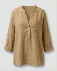 Mirabel Linen Shirt with Button Front in Khaki