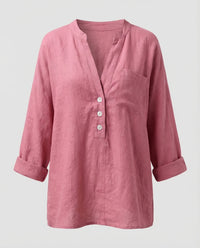 Mirabel Linen Shirt with Button Front in Red