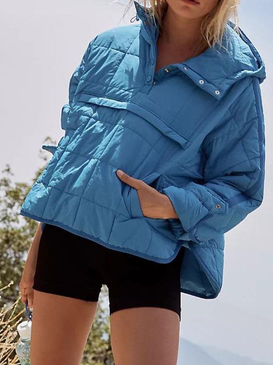 Miranda Casual Quilted Jacket with Side Pockets and Pockets in Blue