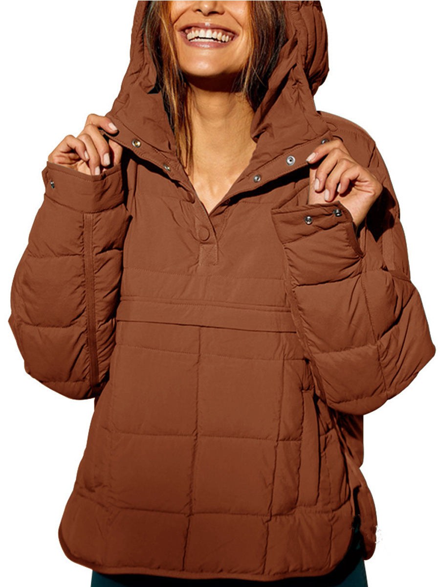 Miranda Casual Quilted Jacket with Side Pockets and Pockets in Dark Brown