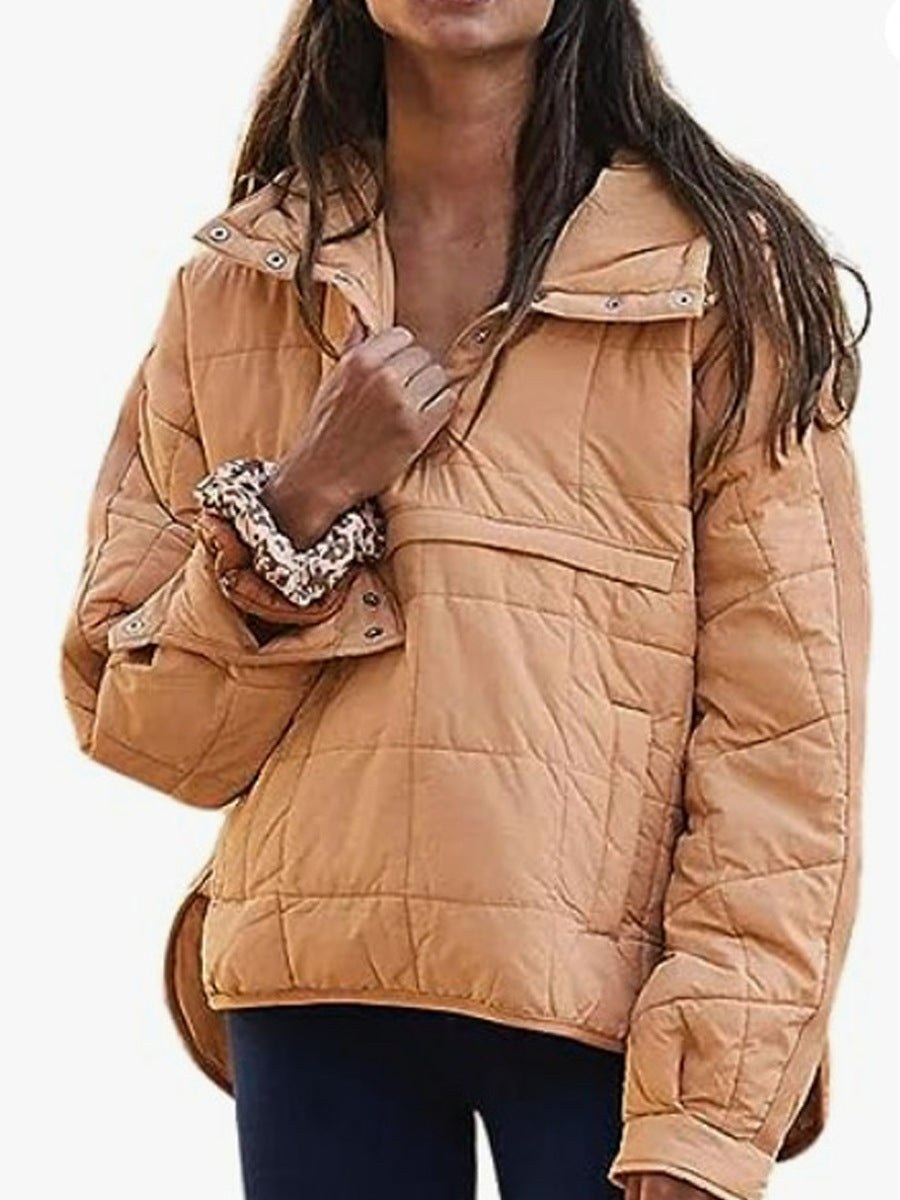 Miranda Casual Quilted Jacket with Side Pockets and Pockets in Light Brown