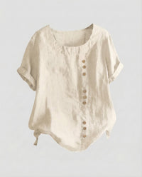 Miranda Linen Blouse with Button Front in Beige