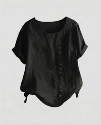 Miranda Linen Blouse with Button Front in Black