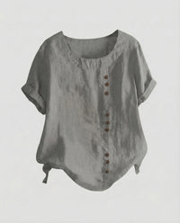 Miranda Linen Blouse with Button Front in Dark Grey