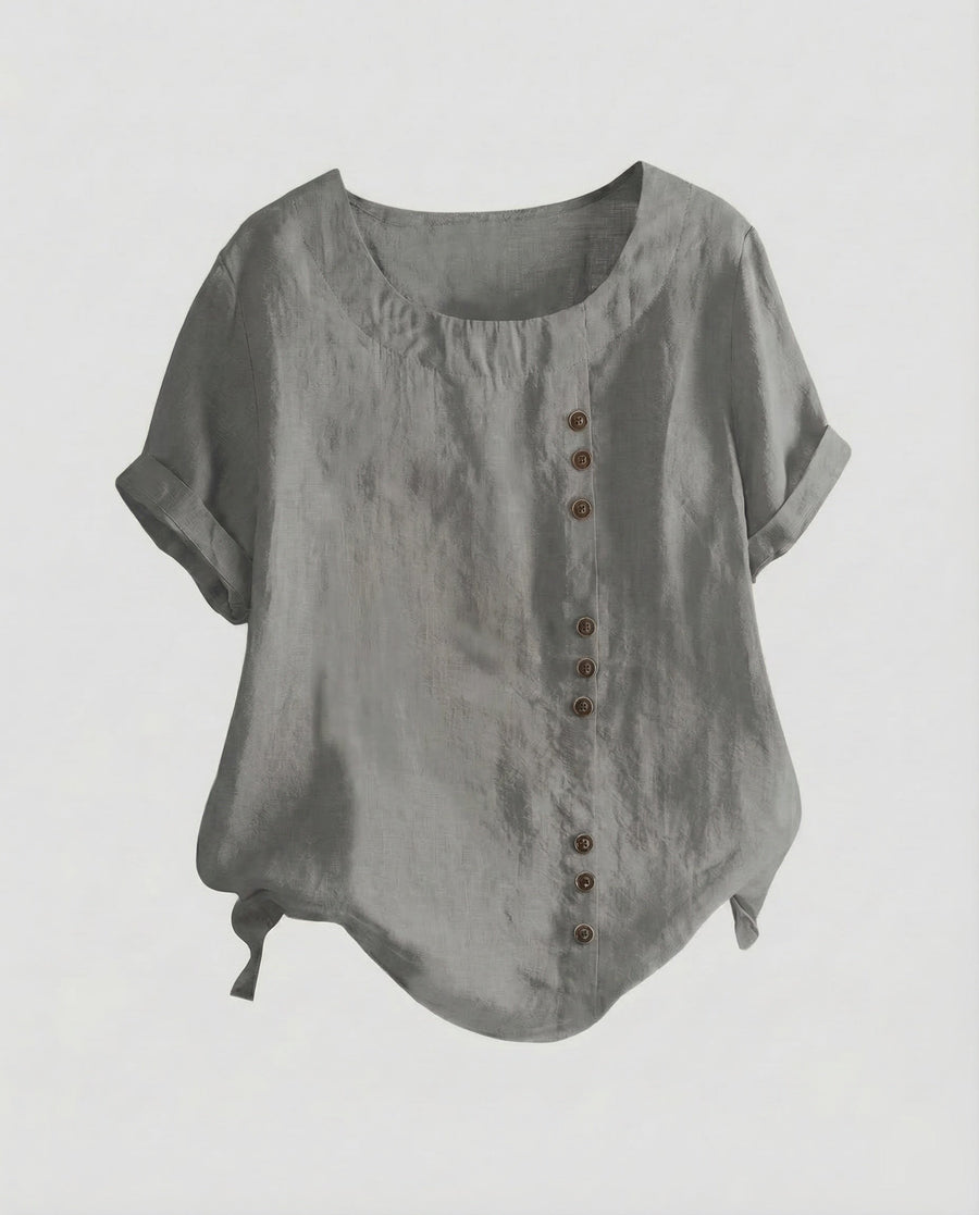 Miranda Linen Blouse with Button Front in Dark Grey