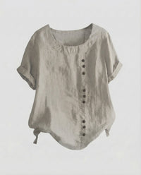 Miranda Linen Blouse with Button Front in Grey