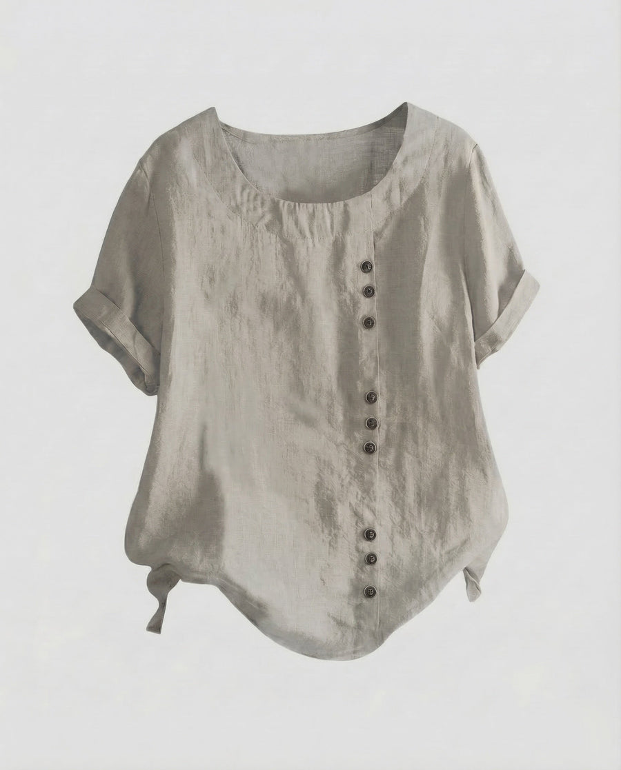 Miranda Linen Blouse with Button Front in Grey