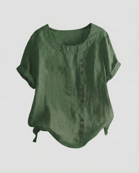 Miranda Linen Blouse with Button Front in Olive Green