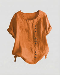 Miranda Linen Blouse with Button Front in Orange