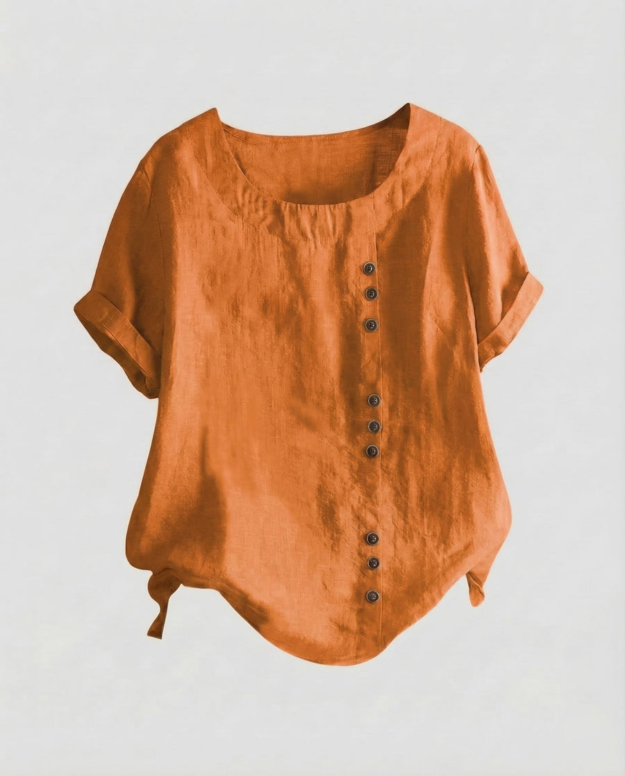 Miranda Linen Blouse with Button Front in Orange