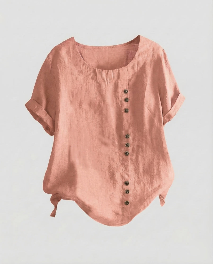 Miranda Linen Blouse with Button Front in Pink