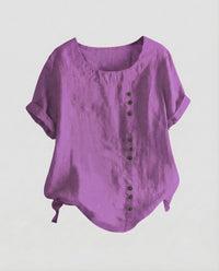Miranda Linen Blouse with Button Front in Purple