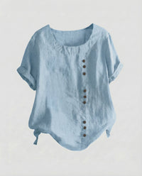 Miranda Linen Blouse with Button Front in Sky Blue