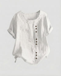 Miranda Linen Blouse with Button Front in White