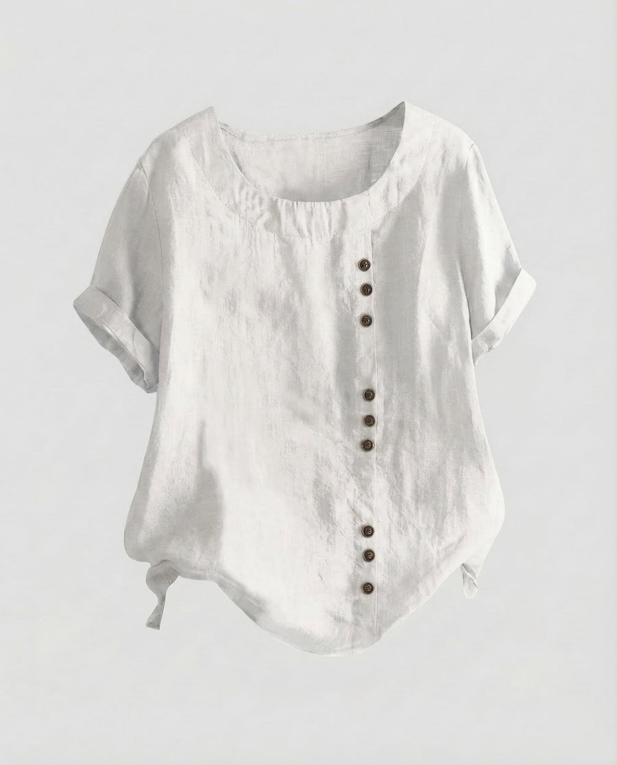 Miranda Linen Blouse with Button Front in White