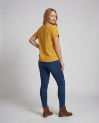 Miranda Linen Blouse with Button Front in Yellow