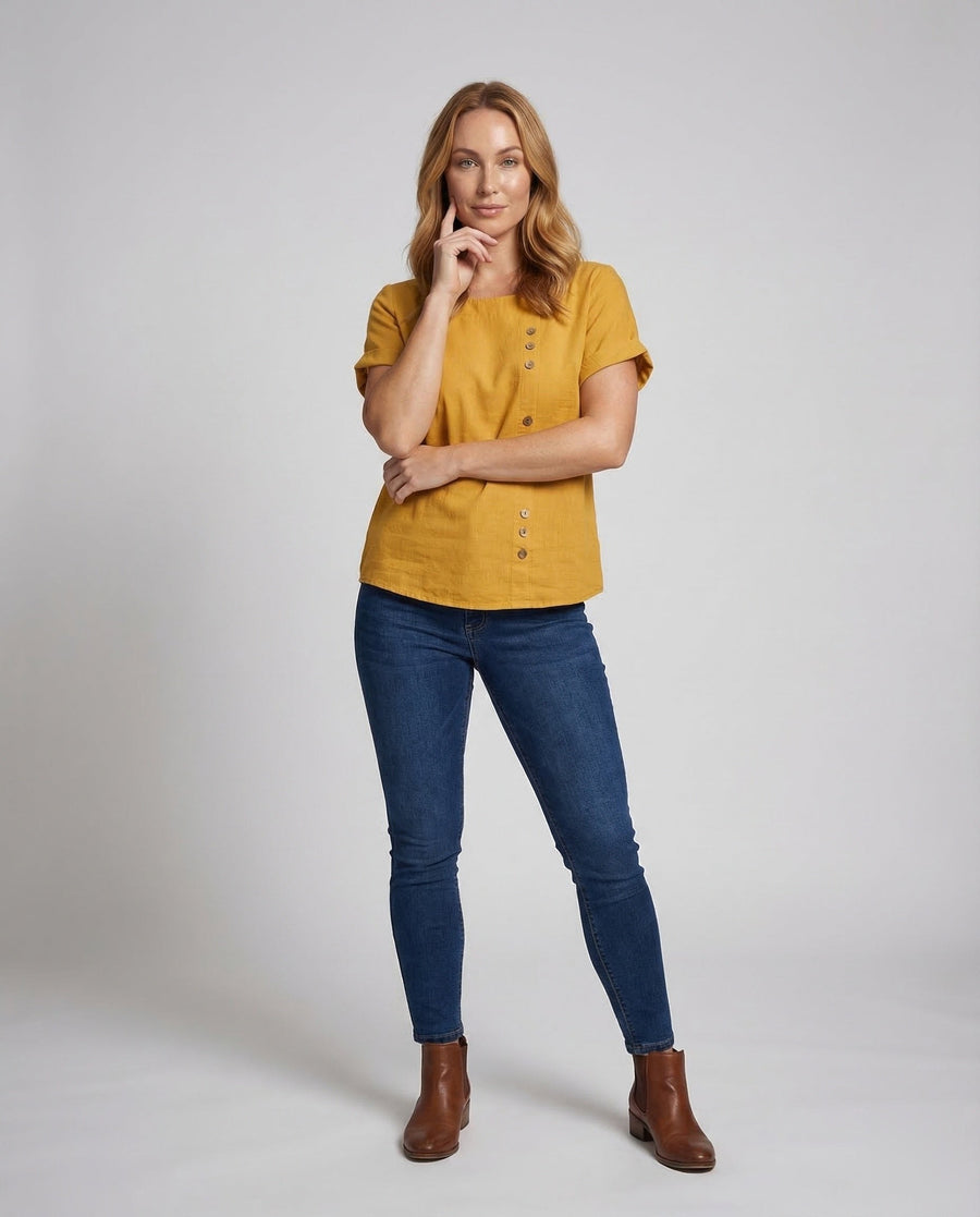 Miranda Linen Blouse with Button Front