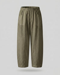 Miranda Relaxed Linen Bag with Elastic Waist and Pockets in Olive Green