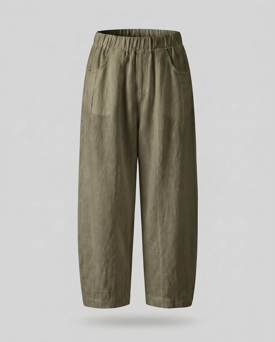 Miranda Relaxed Linen Bag with Elastic Waist and Pockets in Olive Green