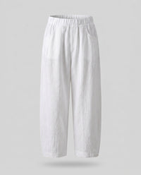 Miranda Relaxed Linen Bag with Elastic Waist and Pockets in White