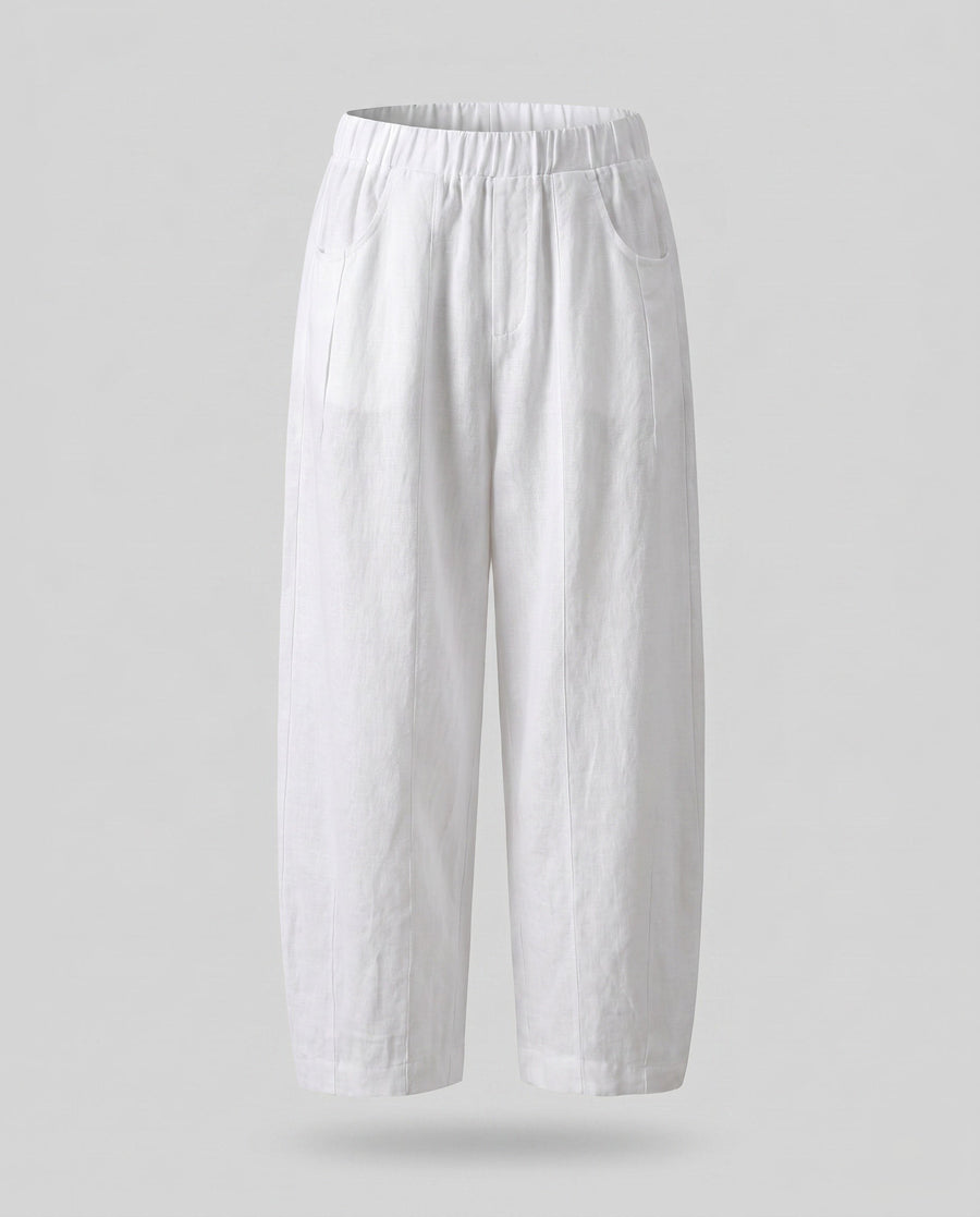 Miranda Relaxed Linen Bag with Elastic Waist and Pockets in White