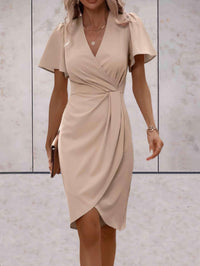 Miranda Wrap Dress with V-Neck in Beige