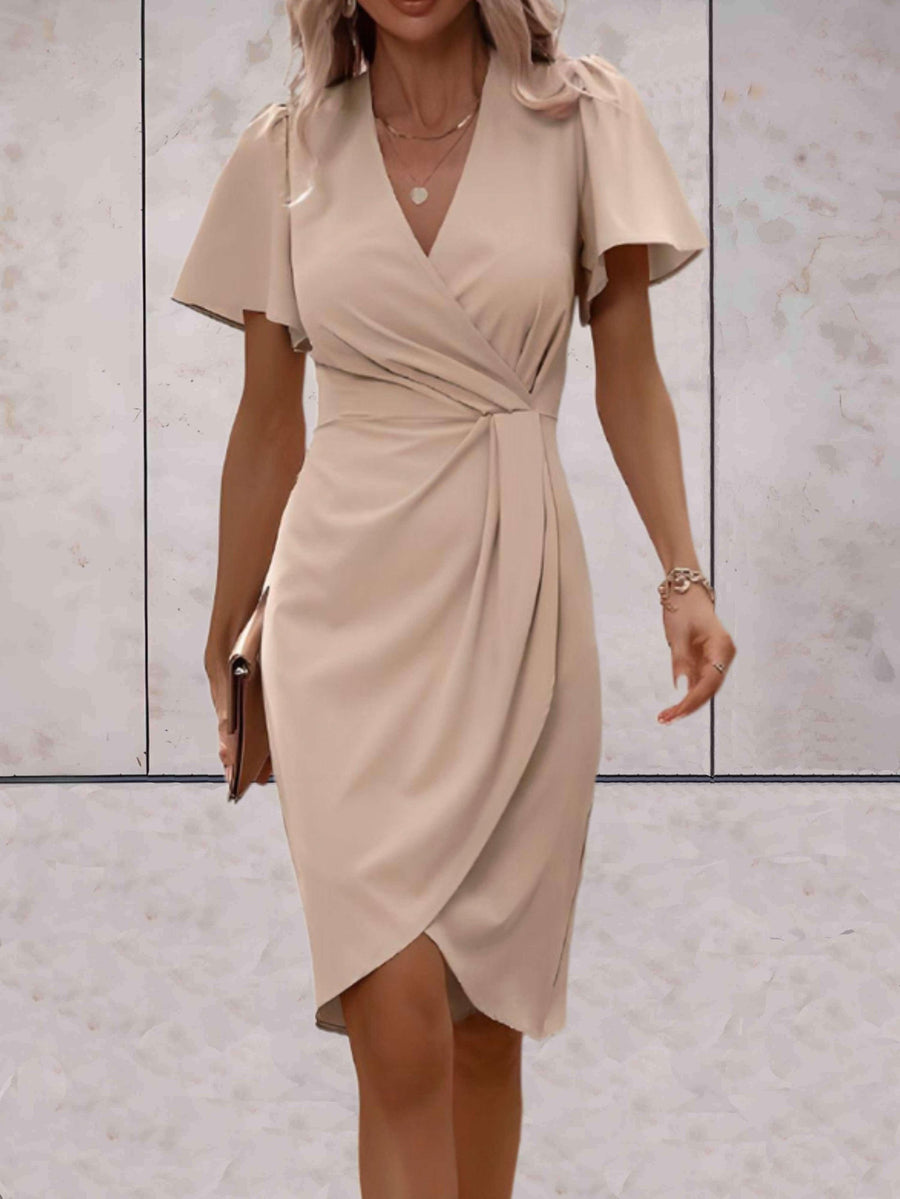Miranda Wrap Dress with V-Neck in Beige