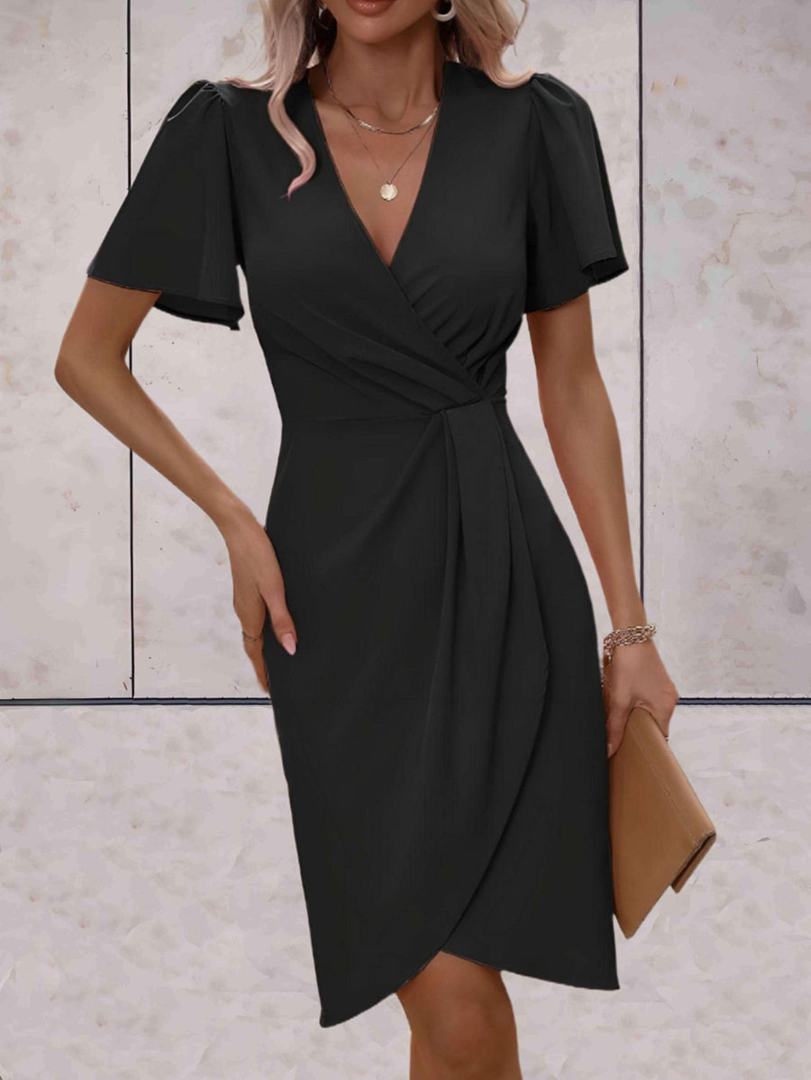 Miranda Wrap Dress with V-Neck in Black