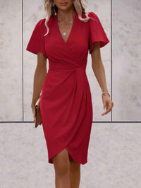 Miranda Wrap Dress with V-Neck in Red