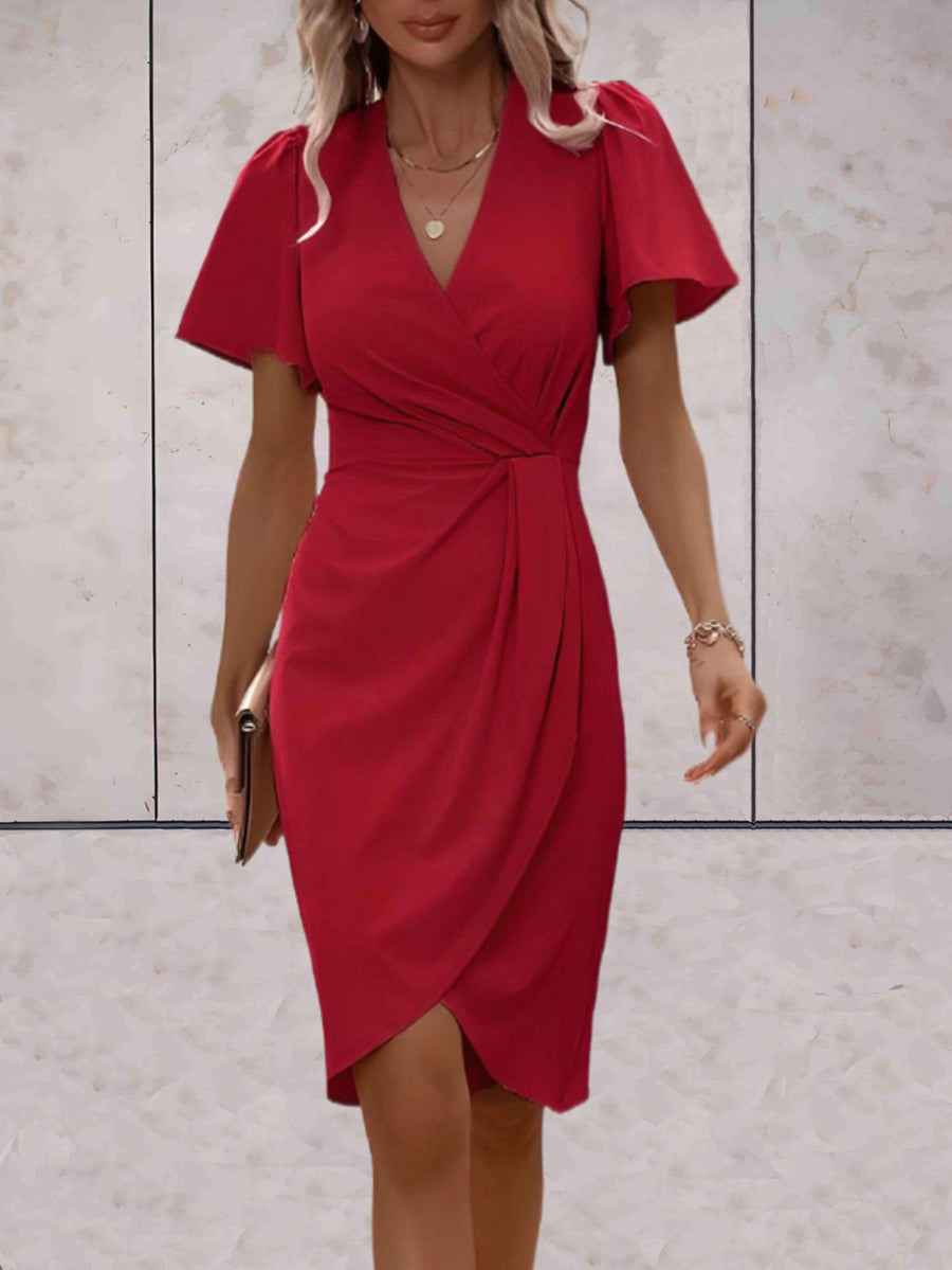 Miranda Wrap Dress with V-Neck in Red